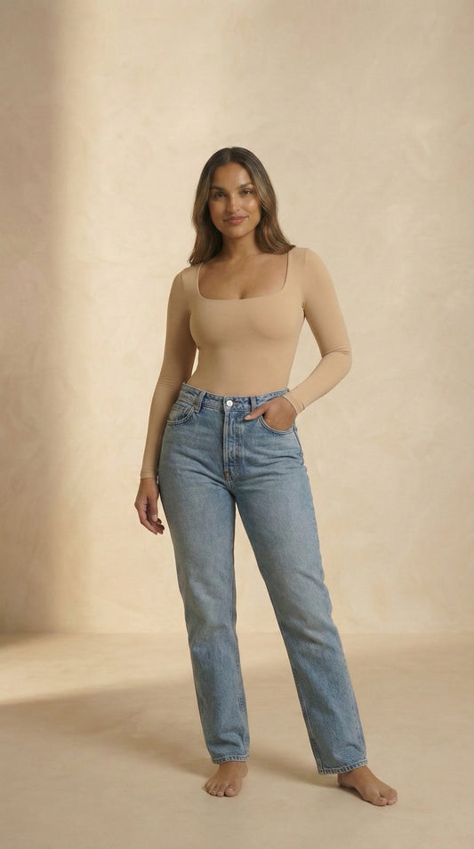 Full Size Scoop Neck Long Sleeve Bodysuit