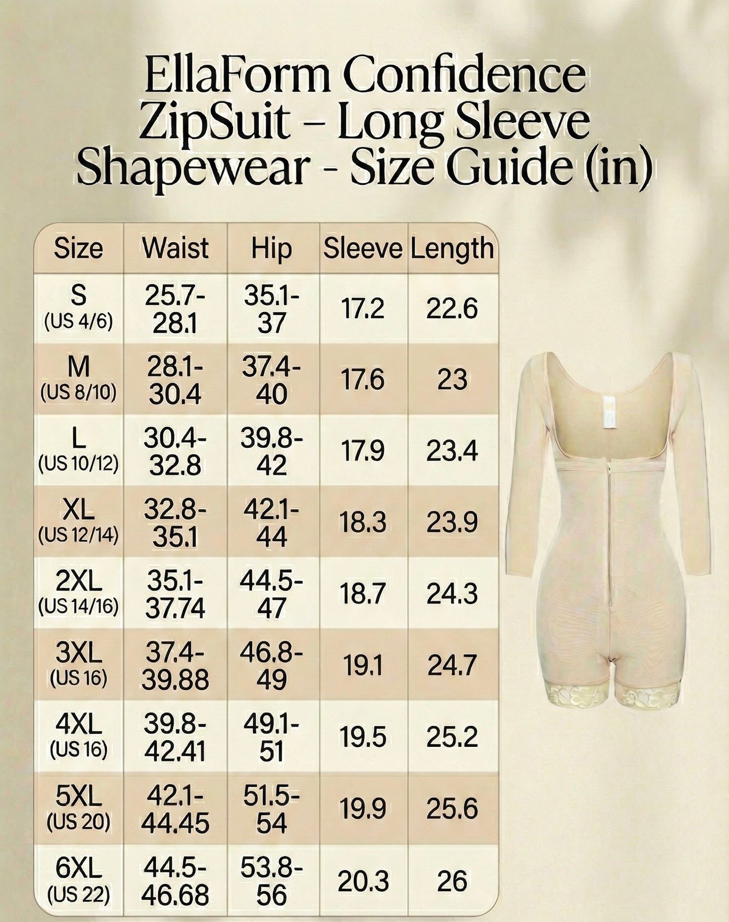 EllaForm Confidence ZipSuit - Long Sleeve Shapewear